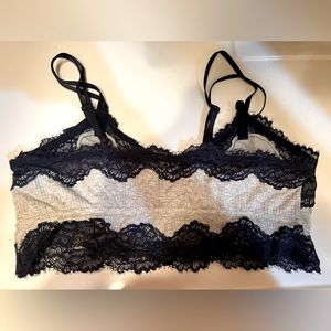 Aerie grey ribbed bralette with navy lace